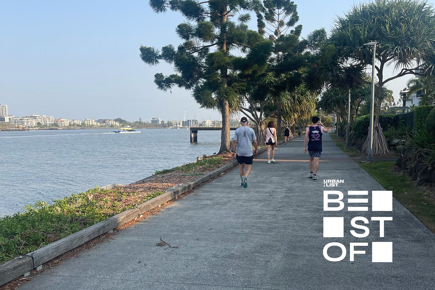 a wide concrete path along the river at New Farm, one of Brisbane's best walks